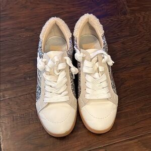Dolce Vita Silver Sneakers with Textured Fabric and White Laces